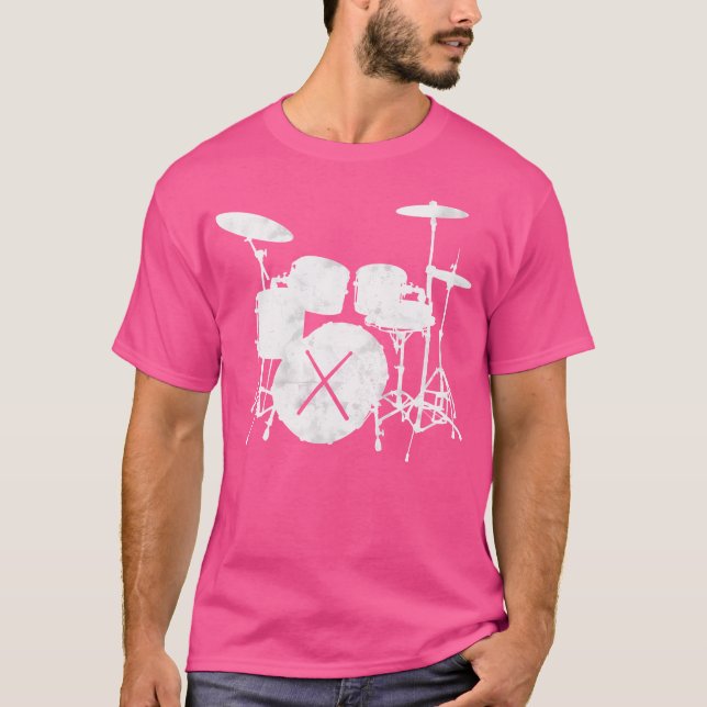 Music Shirt Drum Set med trumma Sticks Silhouette T (Framsida)