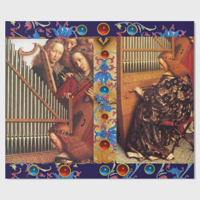 MUSIC SKAPAR ÄNGLAR BLOMMIGT CHRISTMAS PARCHMENT PRESENTPAPPER (Platt)