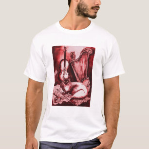 MUSIC SKAPAR CAT,UGGLA,Musikinstrument Rött vitt T-shirt