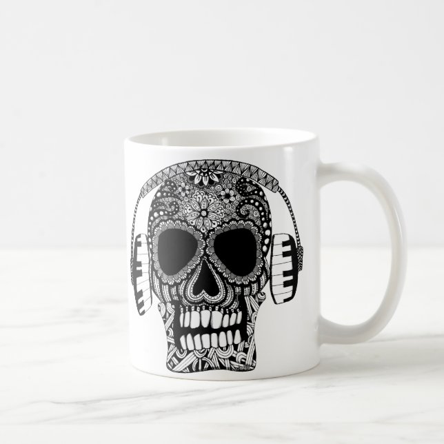 Music Skull med hörlurarna Sugar Skull Kaffemugg (Höger)