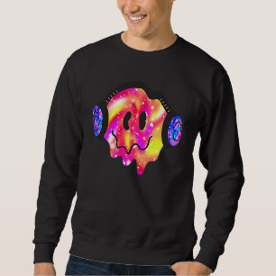 Music Smildra Ansikte Costume Lycklig Cute Headpho Lång Ärmad Tröja