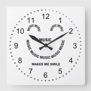 Music Smile Fyrkantig Klocka