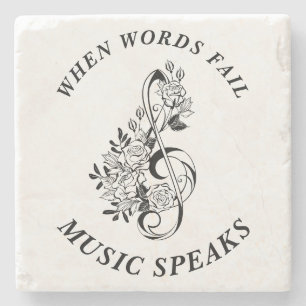 Music Speaks Black and White Treble Clef Stenunderlägg