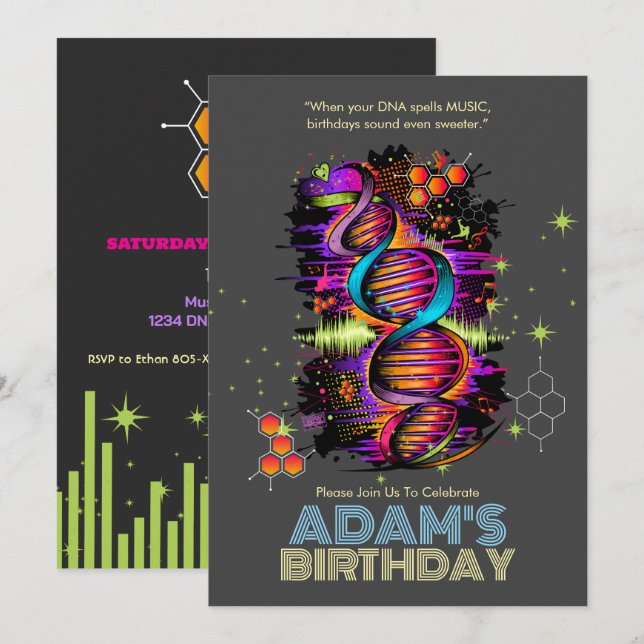 Music Springa i din DNA-födelsedag Inbjudningar (Fram/baksida)