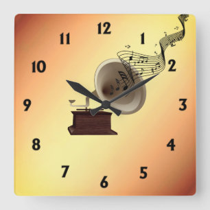 Music Streams från Gramophone w 12 Numbers Fyrkantig Klocka