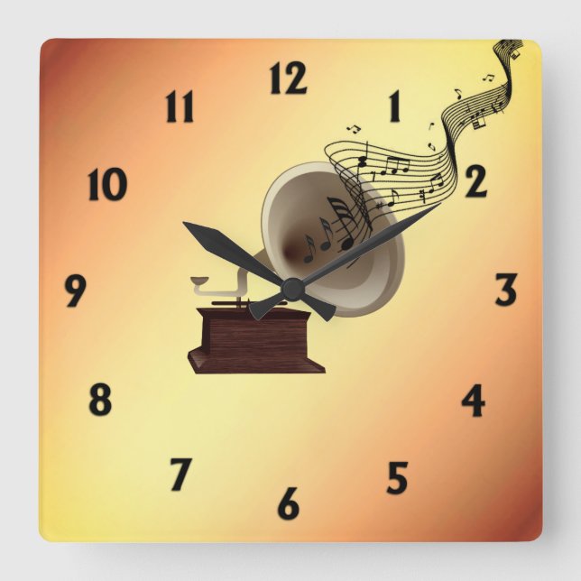 Music Streams från Gramophone w 12 Numbers Fyrkantig Klocka (Framsida)