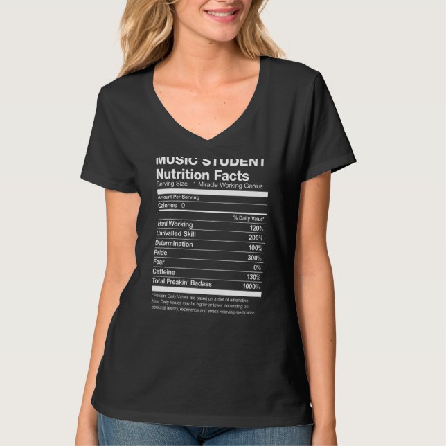Music Student Nutrition Facts Funny 1 T Shirt (Framsida)