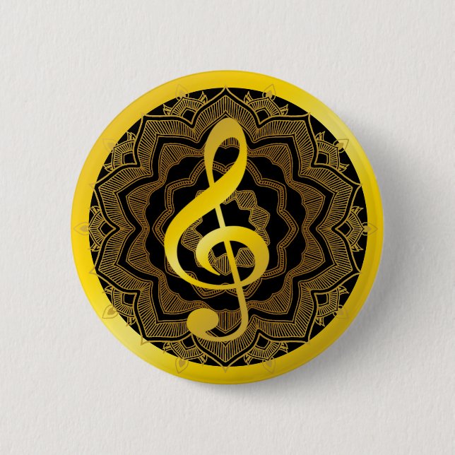 Music Symbol Clef Notes i Guld Black Mandala Art Knapp (Framsida)