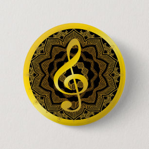 Music Symbol Clef Notes i Guld Black Mandala Art Knapp