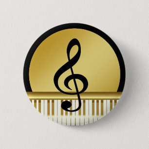 Music Symbol Clef Notes i Piano Guld Black Knapp