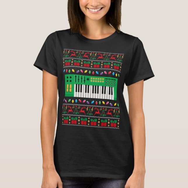 Music Tangentbord Ugly jul Sweater Julafton Ljus T Shirt (Framsida)