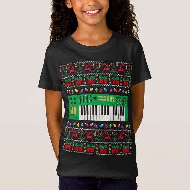 Music Tangentbord Ugly jul Sweater Julafton Ljus T Shirt (Framsida)