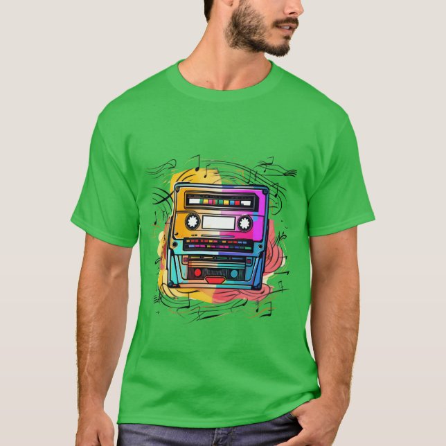 Music tape retro old school 90s gift boy t shirt (Framsida)