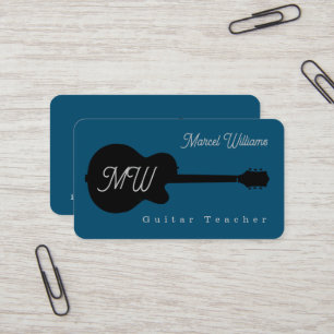 Music Teacher blått Affärskort med blk. Guitar Visitkort