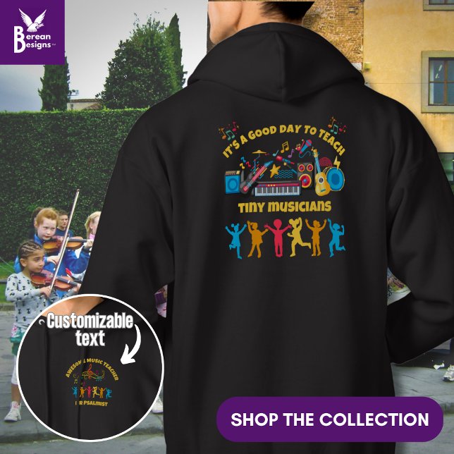 MUSIC TEACHER Bra Day to Teach Tiny Musician Hoodie (GOOD DAY TO TEACH TINY MUSICIANS fun sweatshirt with custom text on front pocket. Ideal teacher gift)