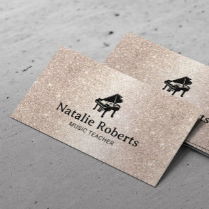 Music Teacher Elegant Guld Glitter Piano Musical Visitkort