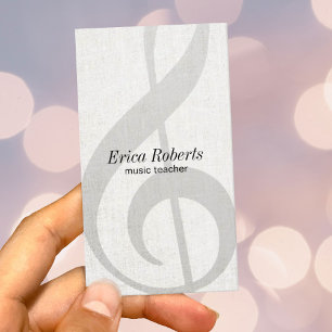 Music Teacher Elegant Linen Treble Clef Musical Visitkort
