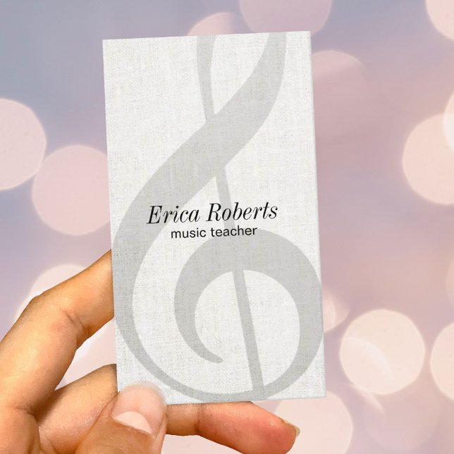 Music Teacher Elegant Linen Treble Clef Musical Visitkort (Skapare uppladdad)