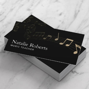 Music Teacher Elegant Music Note Plain Black Visitkort
