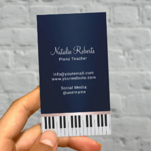 Music Teacher Elegant Navy Blue Piano Nycklar Visitkort