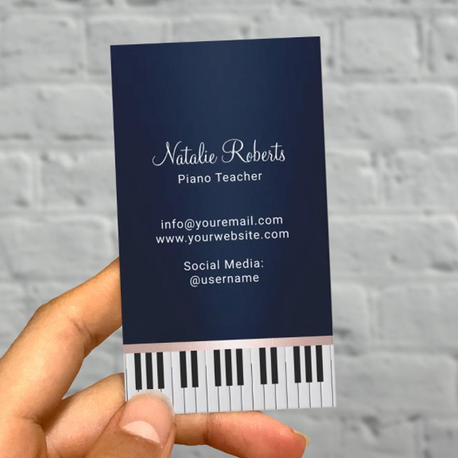 Music Teacher Elegant Navy Blue Piano Nycklar Visitkort (Skapare uppladdad)