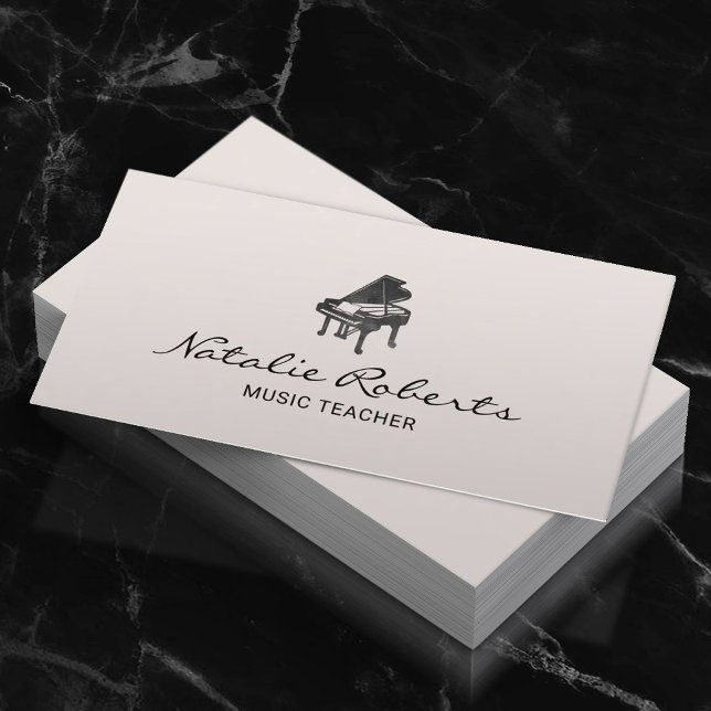 Music Teacher Elegant Piano Logotyp Minimal Musica Visitkort (Skapare uppladdad)
