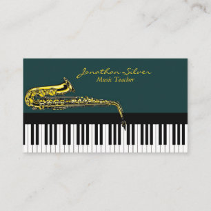 Music Teacher Elegant Piano Nycklar & Saxophone Visitkort