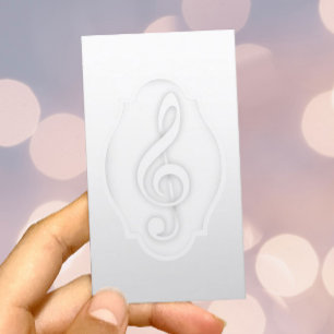 Music Teacher Elegant White Treble Clef Musical Visitkort