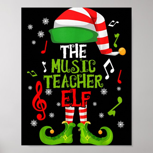Music Teacher Elf Christmas Family Matching Xmas G Poster (Framsidan)