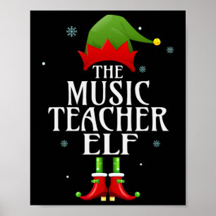 Music Teacher Elf Julafton Matching Family Group C Poster