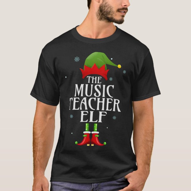 Music Teacher Elf Julafton Matching Family Group C T Shirt (Framsida)