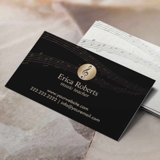 Music Teacher Guld Clef Logotyp Elegant Musical Visitkort (Skapare uppladdad)
