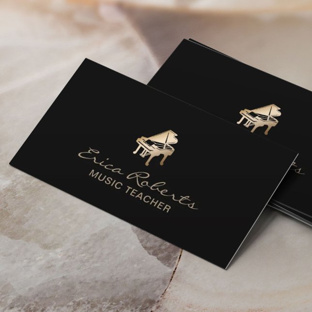 Music Teacher Guld Piano Icon Classy Musical Visitkort (Skapare uppladdad)