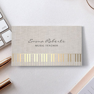 Music Teacher Guld Piano Musical Elegant Linen Visitkort