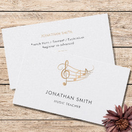 Music Teacher Guld Treble Clef Modern White Visitkort