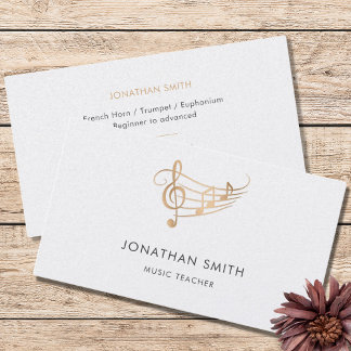 Music Teacher Guld Treble Clef Modern White Visitkort