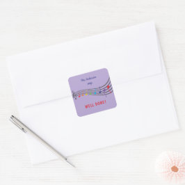 Music Teacher Klart Rainbow Notes Reward Fyrkantigt Klistermärke
