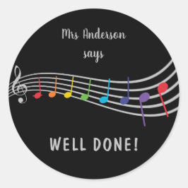 Music Teacher Klart Rainbow Notes Reward Runt Klistermärke
