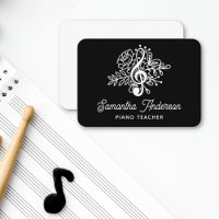 Music Teacher Modern Black Blommigt Treble Clef