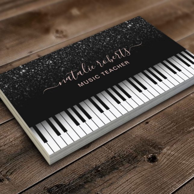Music Teacher Modern Black Glitter Piano Nycklar Visitkort (Skapare uppladdad)