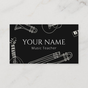 Music Teacher Modern Line Art Minimal Black White Visitkort
