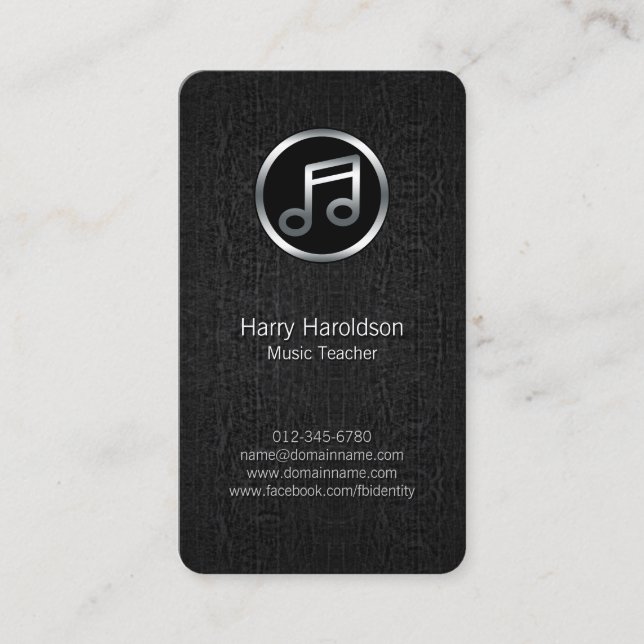 Music Teacher Music Note Black Grunge BusinessCard Visitkort (Framsida)