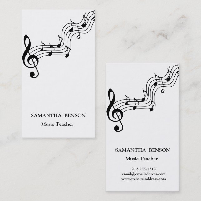 Music Teacher Musical Clef Logo Black & White Visitkort (Fram/baksida)