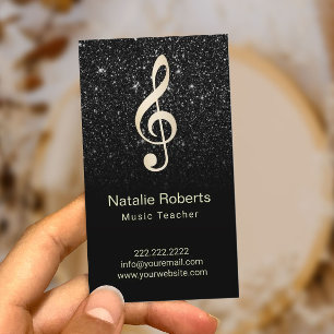 Music Teacher Musical Clef Logotyp Black Glitter Visitkort