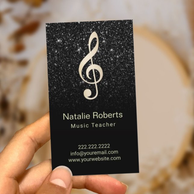 Music Teacher Musical Clef Logotyp Black Glitter Visitkort (Skapare uppladdad)