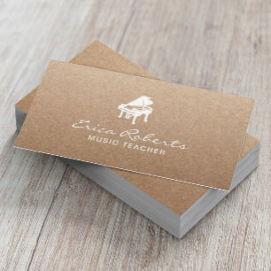 Music Teacher Musical Piano Logotyp Rustic Kraft Visitkort