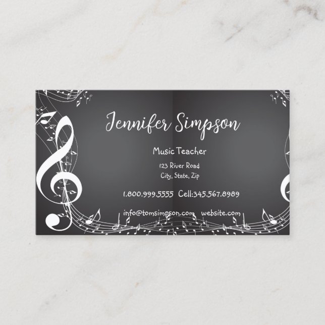 Music Teacher Musik noter Piano Guitar Band Busi Visitkort (Framsida)