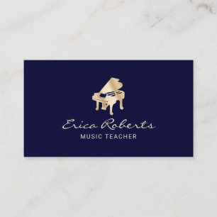 Music Teacher Navy & Guld Piano Musical Visitkort