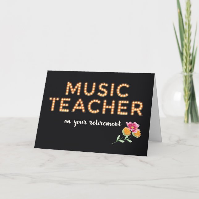 Music Teacher Pension Marquee Light Bulb Brev Kort (Framsida)