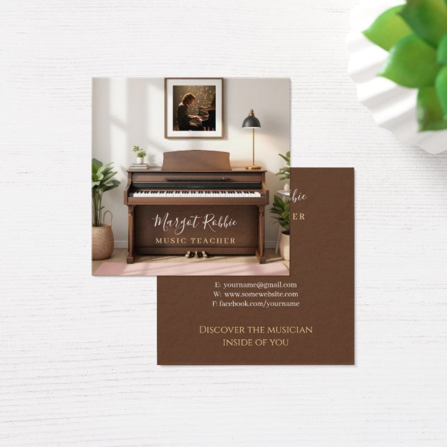 Music Teacher | Pianist Business Card Fyrkantigt Visitkort (Skivbord)